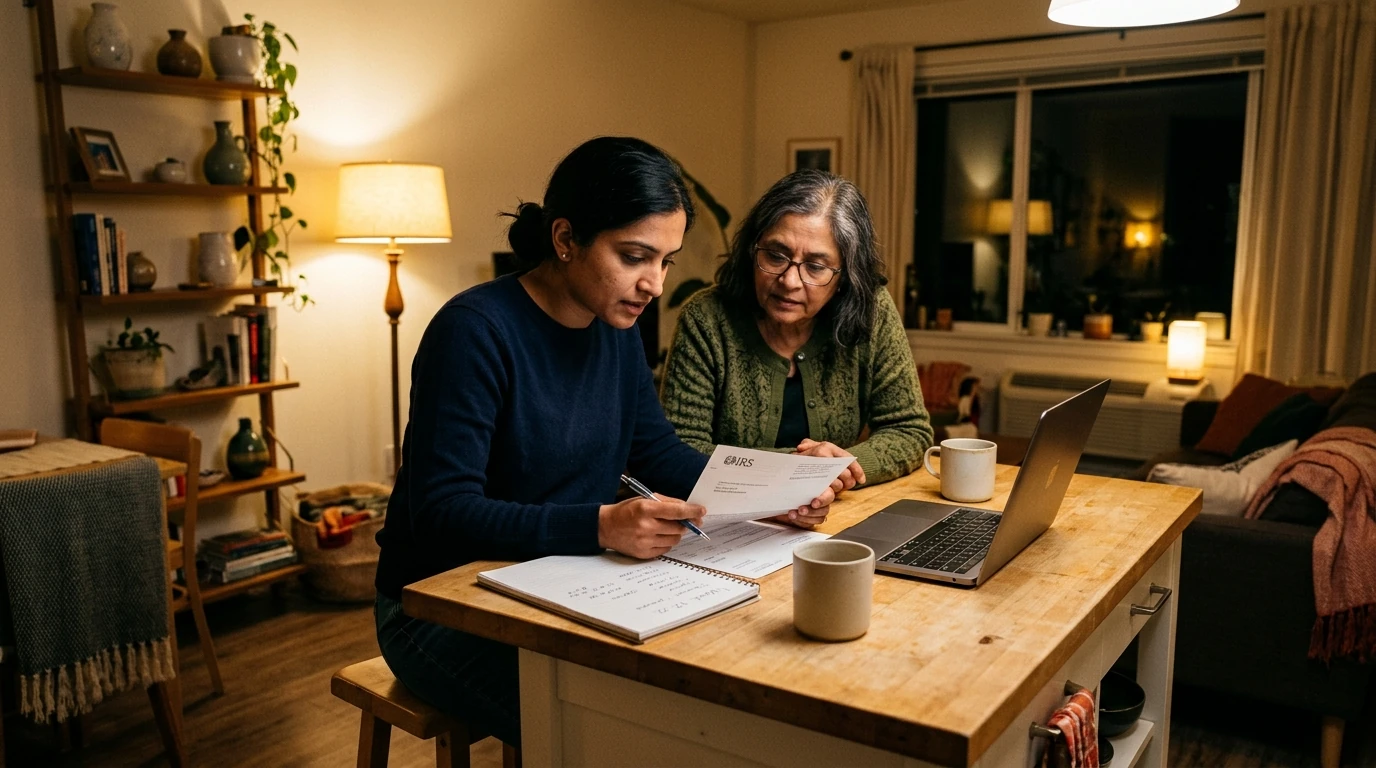A person reviewing an IRS IRS notice at home.