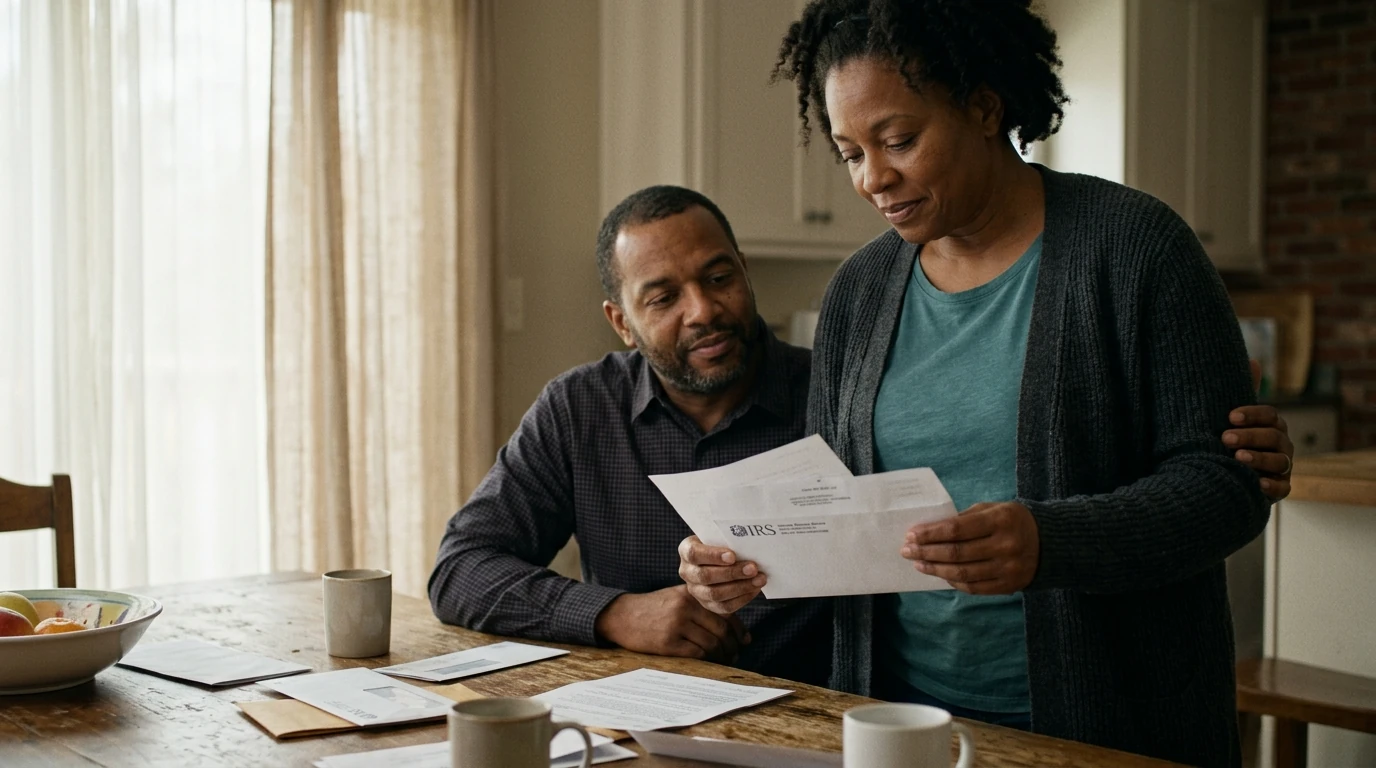 A person reviewing an IRS IRS notice at home.