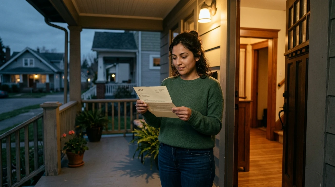 A person reviewing an IRS IRS notice at home.