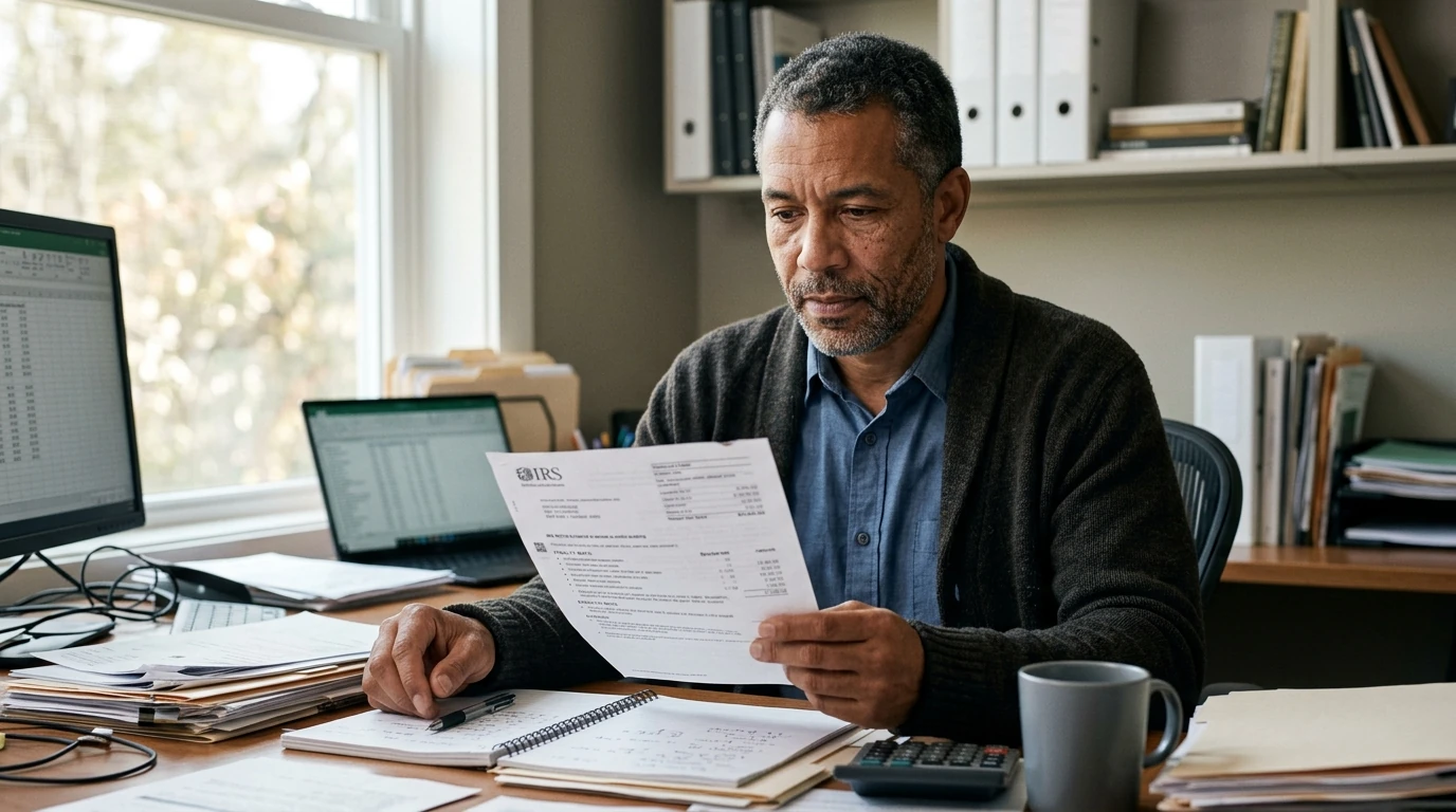A person reviewing an IRS IRS notice at home.