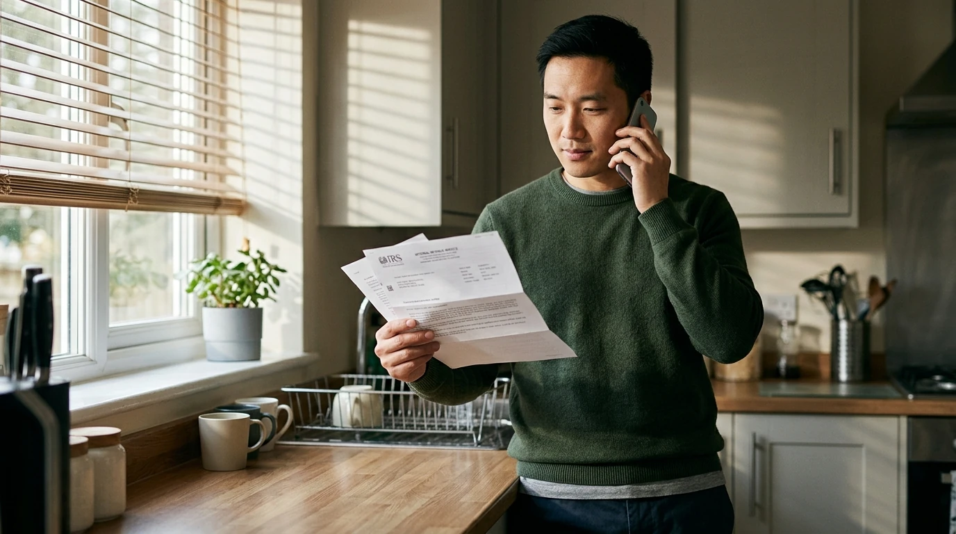 A person reviewing an IRS IRS notice at home.