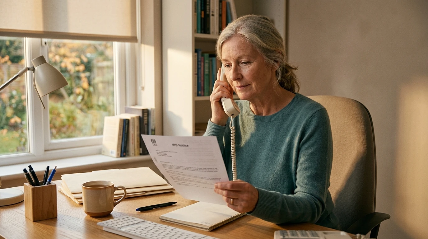 A person reviewing an IRS IRS notice at home.