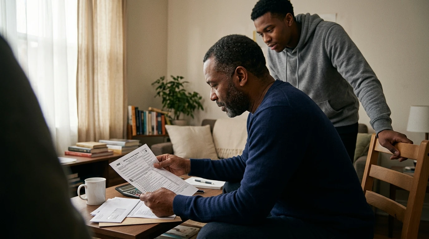 A person reviewing an IRS IRS notice at home.