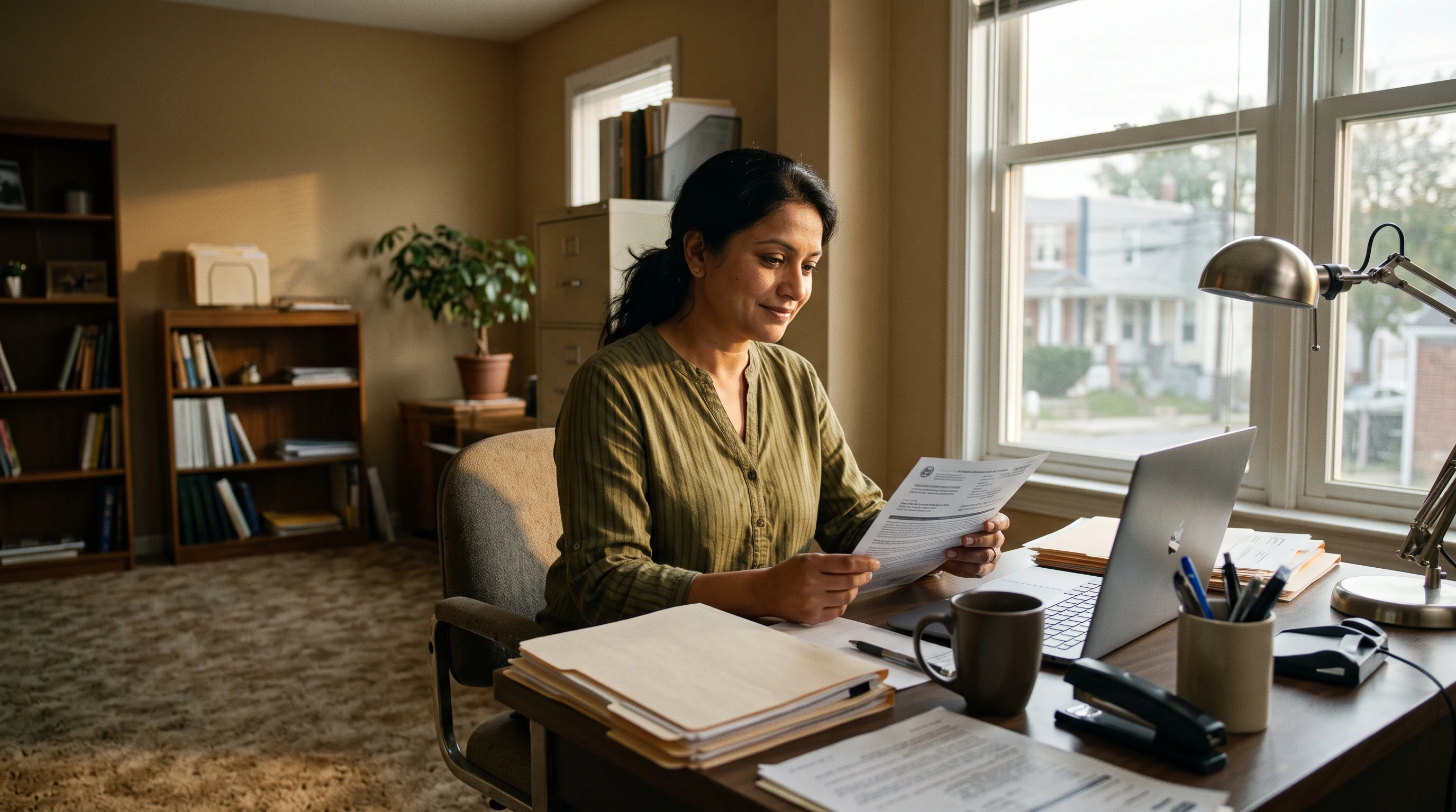 A person at home reviewing paperwork about EDD Notice of Assessment.