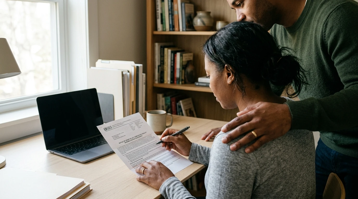 A person reviewing an IRS IRS notice at home.