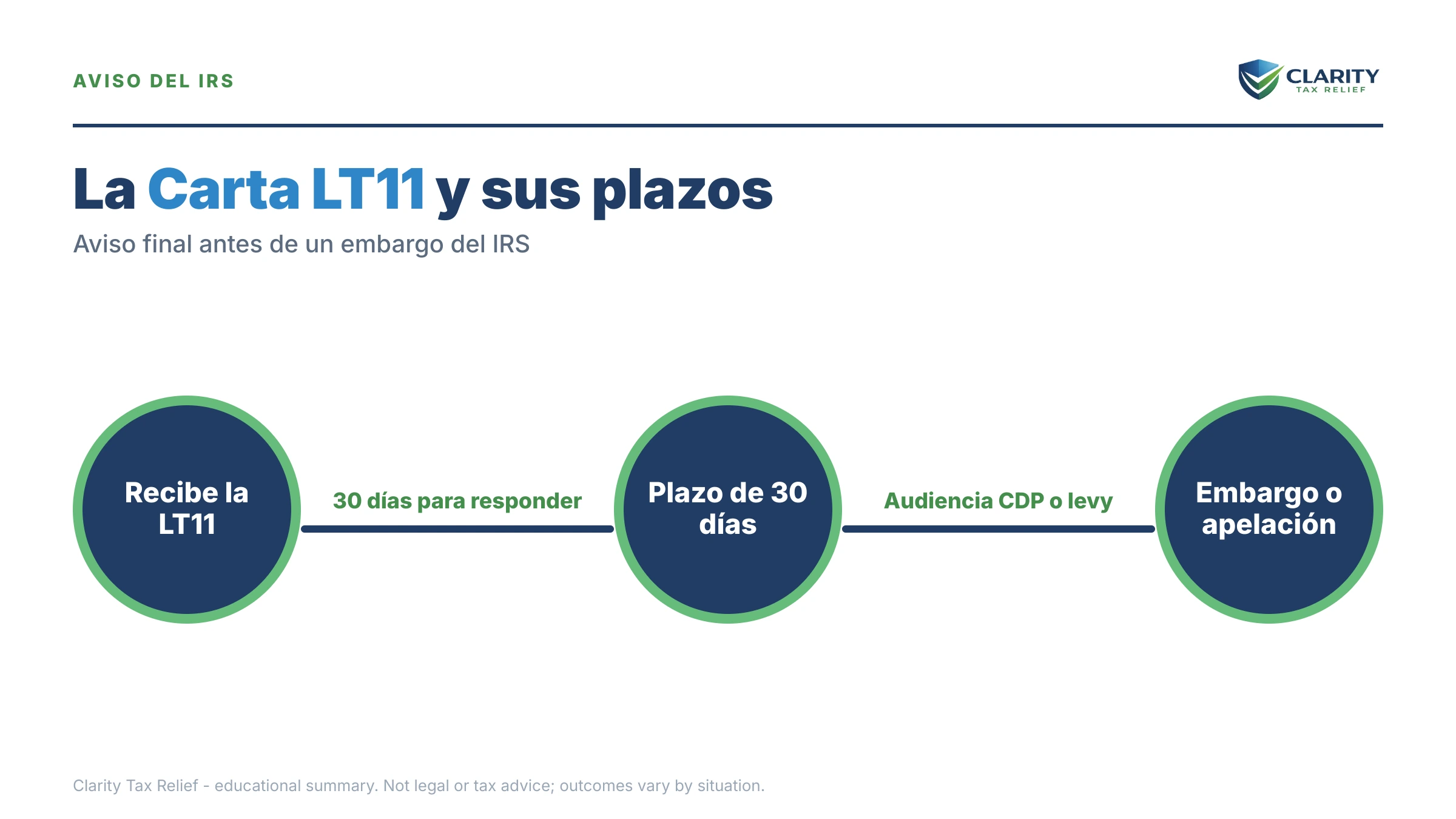 Infografía: datos clave y plazos sobre Carta LT11 del IRS.