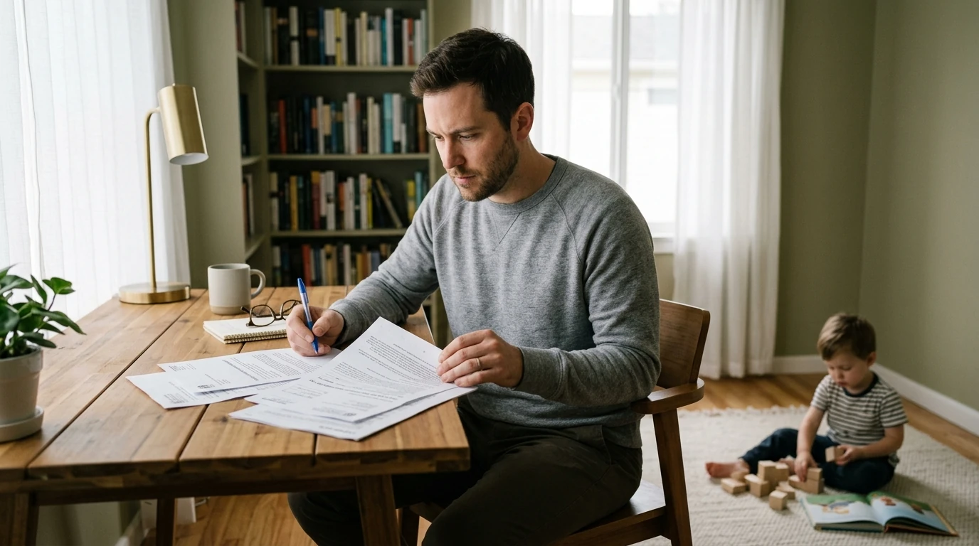 A person at home reviewing paperwork about Estimated Tax Penalty Waiver.