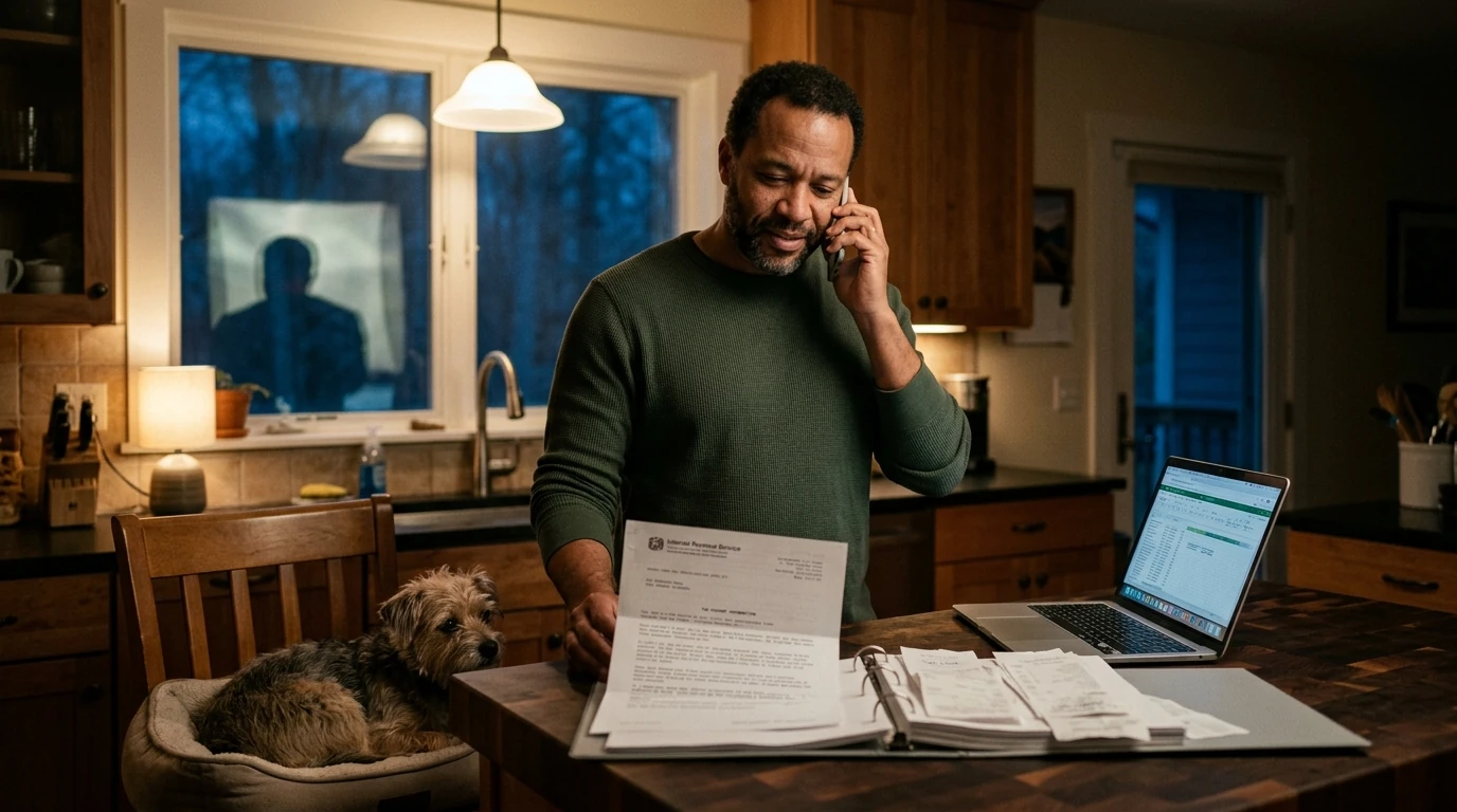 A person reviewing an IRS IRS notice at home.