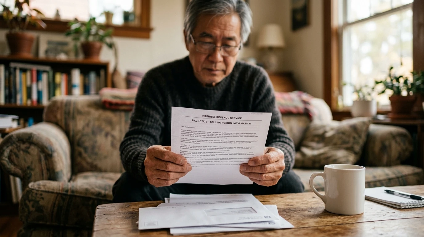 A person reviewing an IRS IRS notice at home.