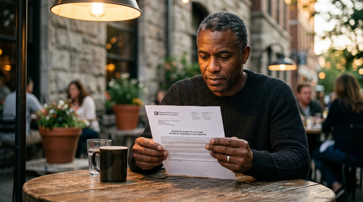 A person reviewing an IRS IRS notice at home.
