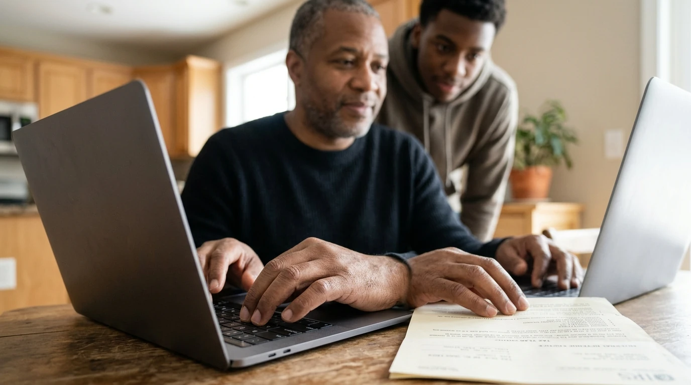 A person reviewing an IRS IRS notice at home.
