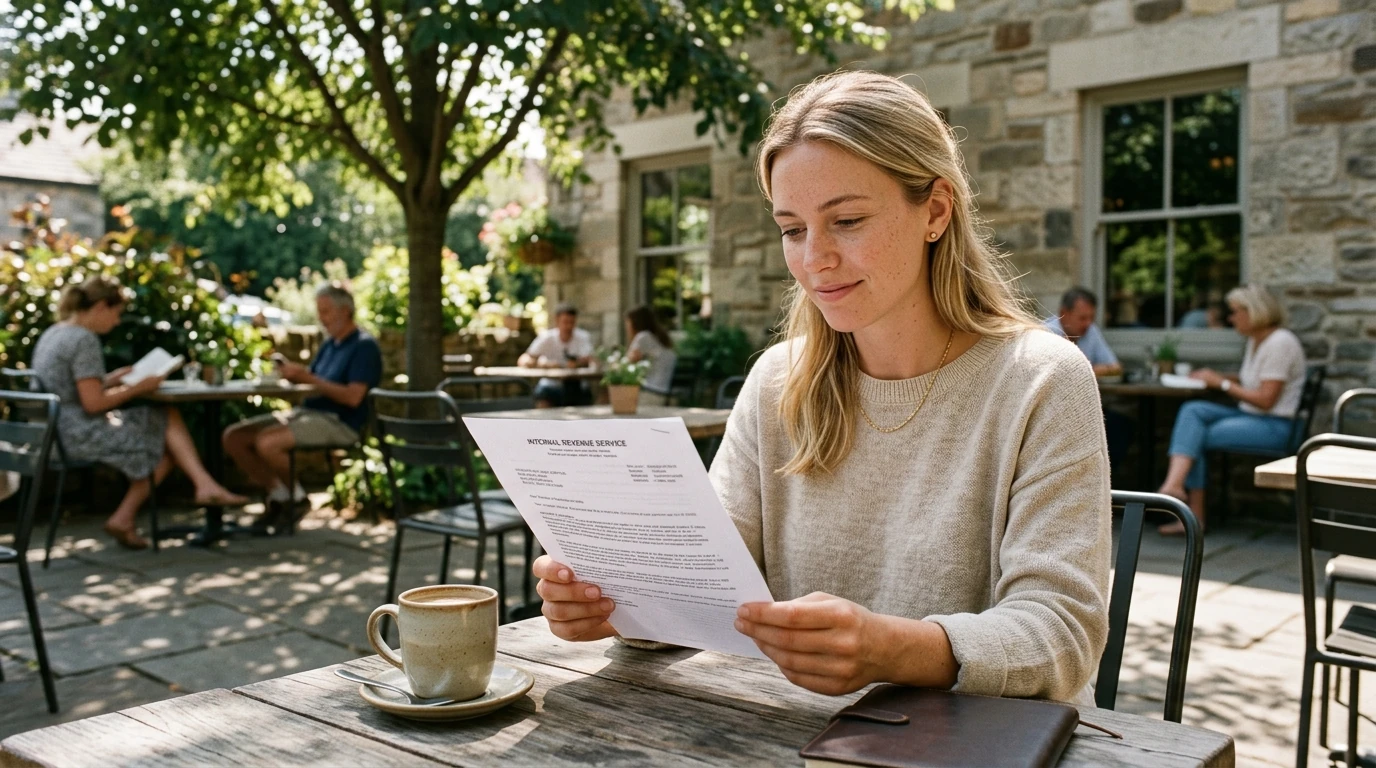 A person reviewing an IRS IRS notice at home.
