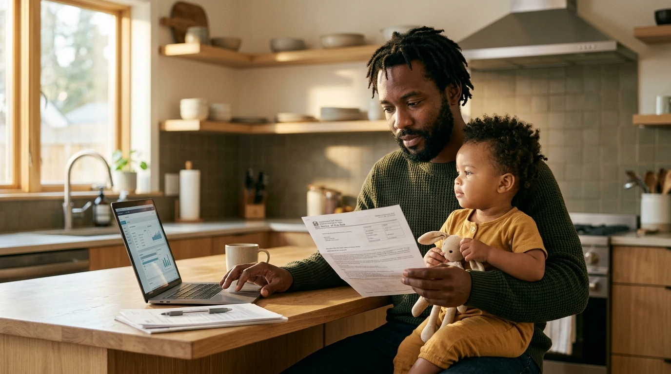 A person reviewing an IRS IRS notice at home.