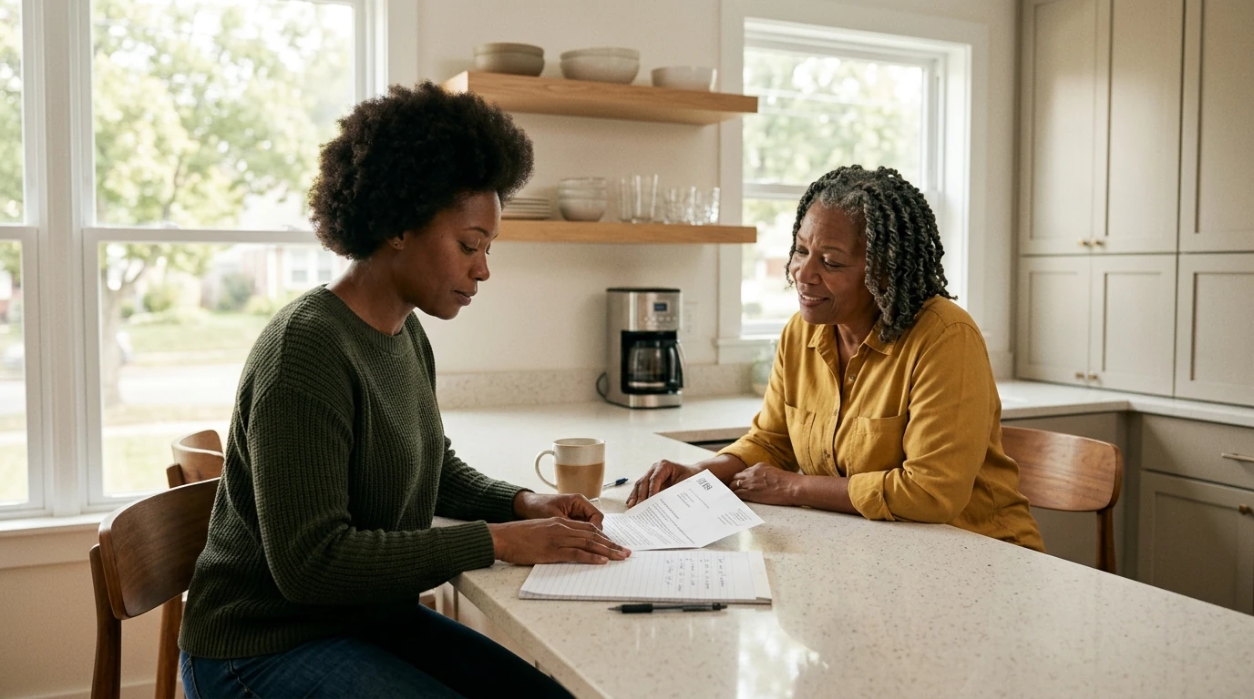 A person reviewing an IRS Form 12153 at home.