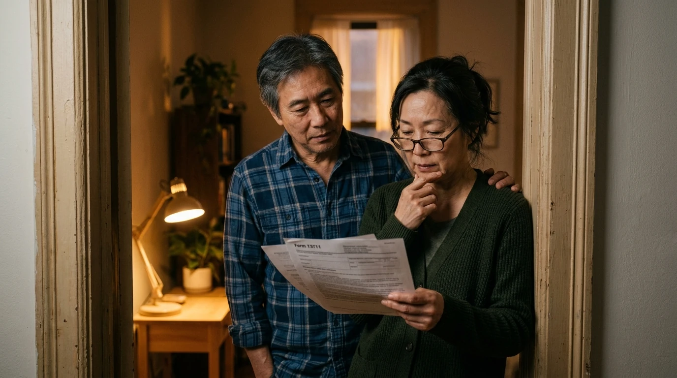 A person reviewing an IRS Form 13711 at home.