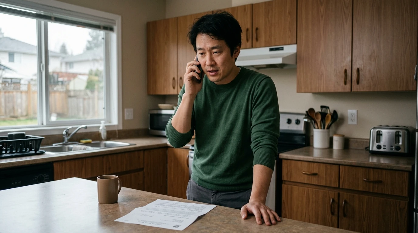 A person reviewing an IRS Form 14039 at home.