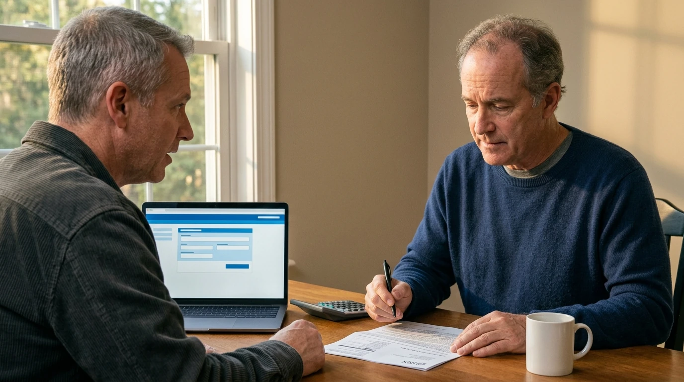 A person reviewing an IRS Form 433 at home.