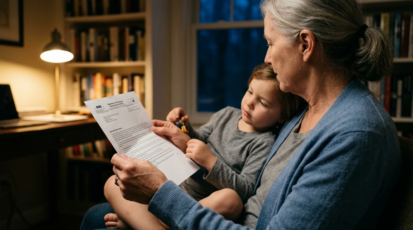 A person reviewing an IRS Form 9465 at home.