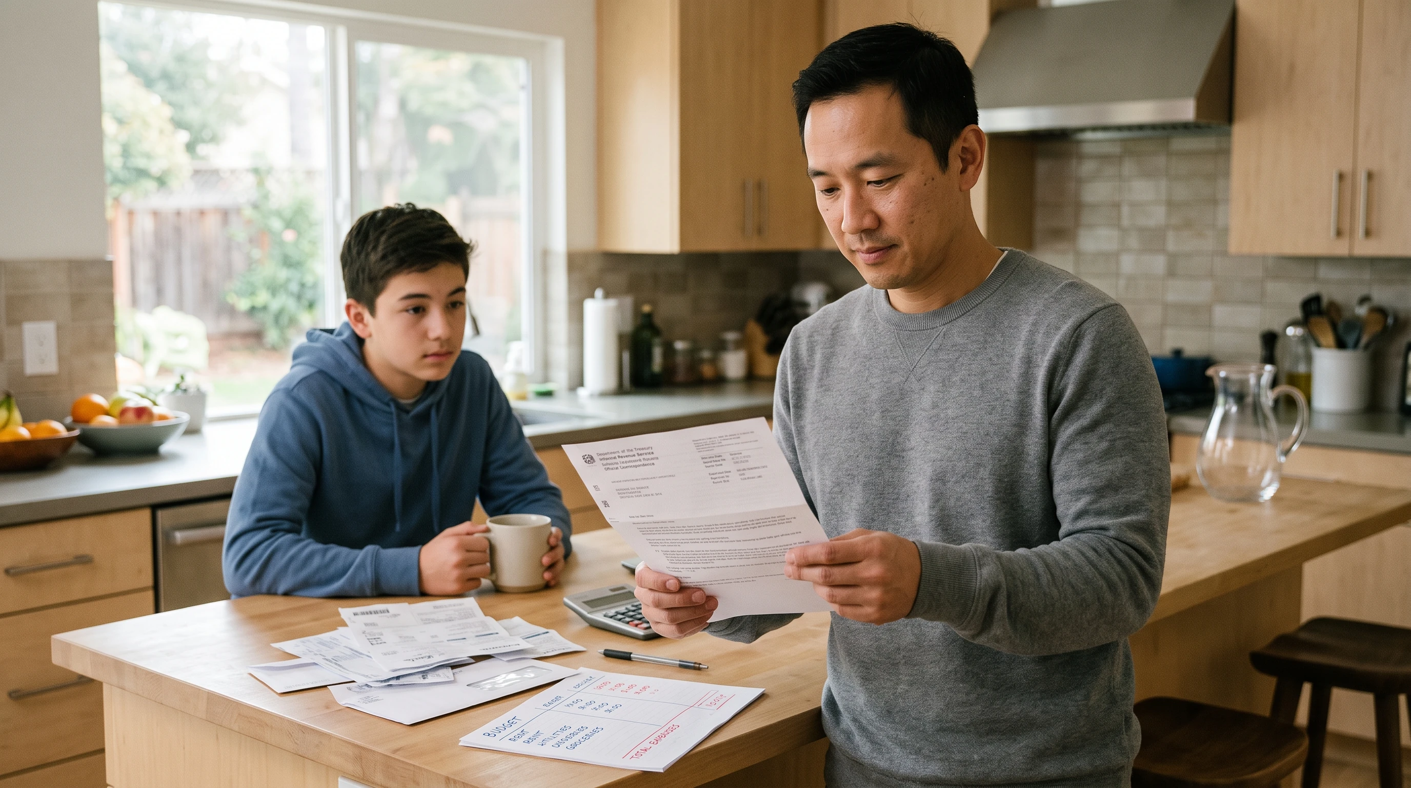 A person at home reviewing paperwork about FTB Financial Hardship & Currently Not Collectible Status in California.