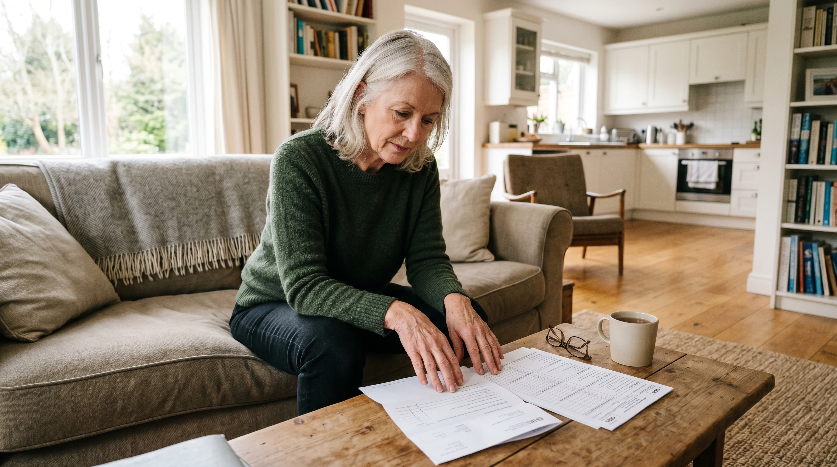 A person at home reviewing paperwork about FTB Estimated Tax Penalty & Form 5805 Explained.