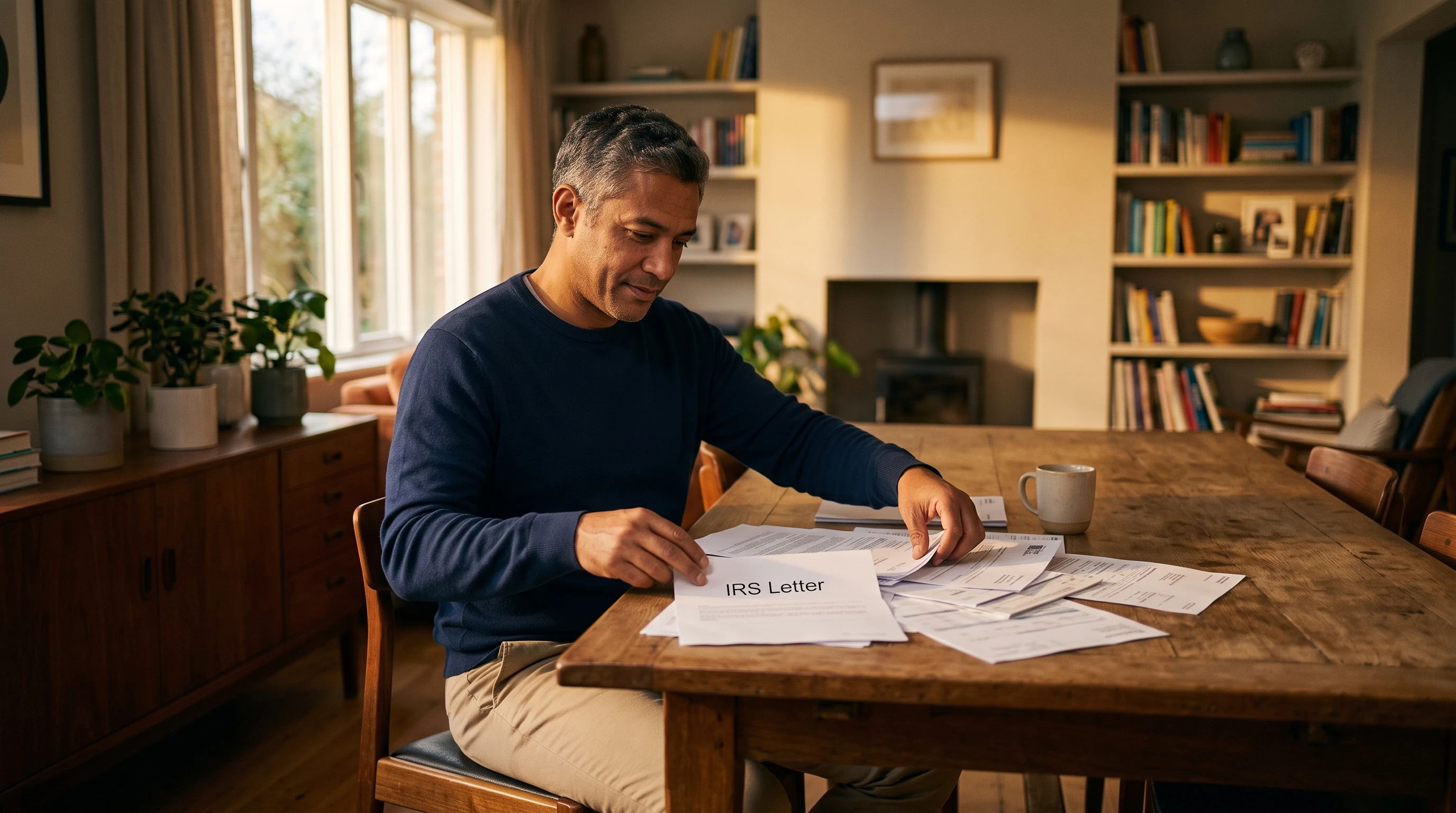 A person at home reviewing paperwork about FTB Form 3561.
