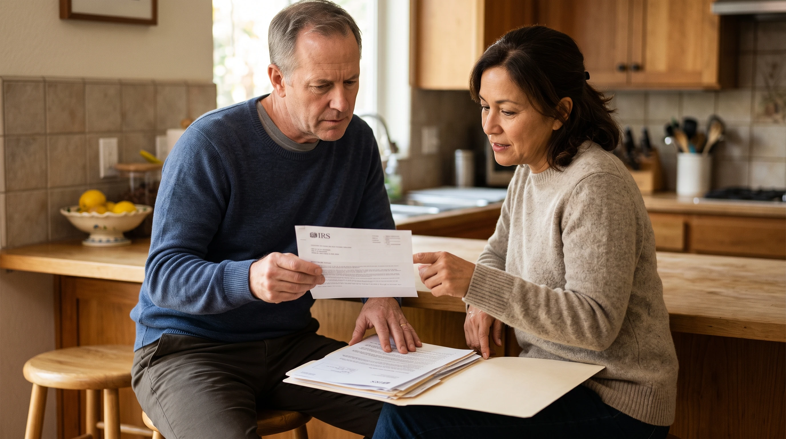A person at home reviewing paperwork about FTB Innocent Spouse & Equitable Relief in California.