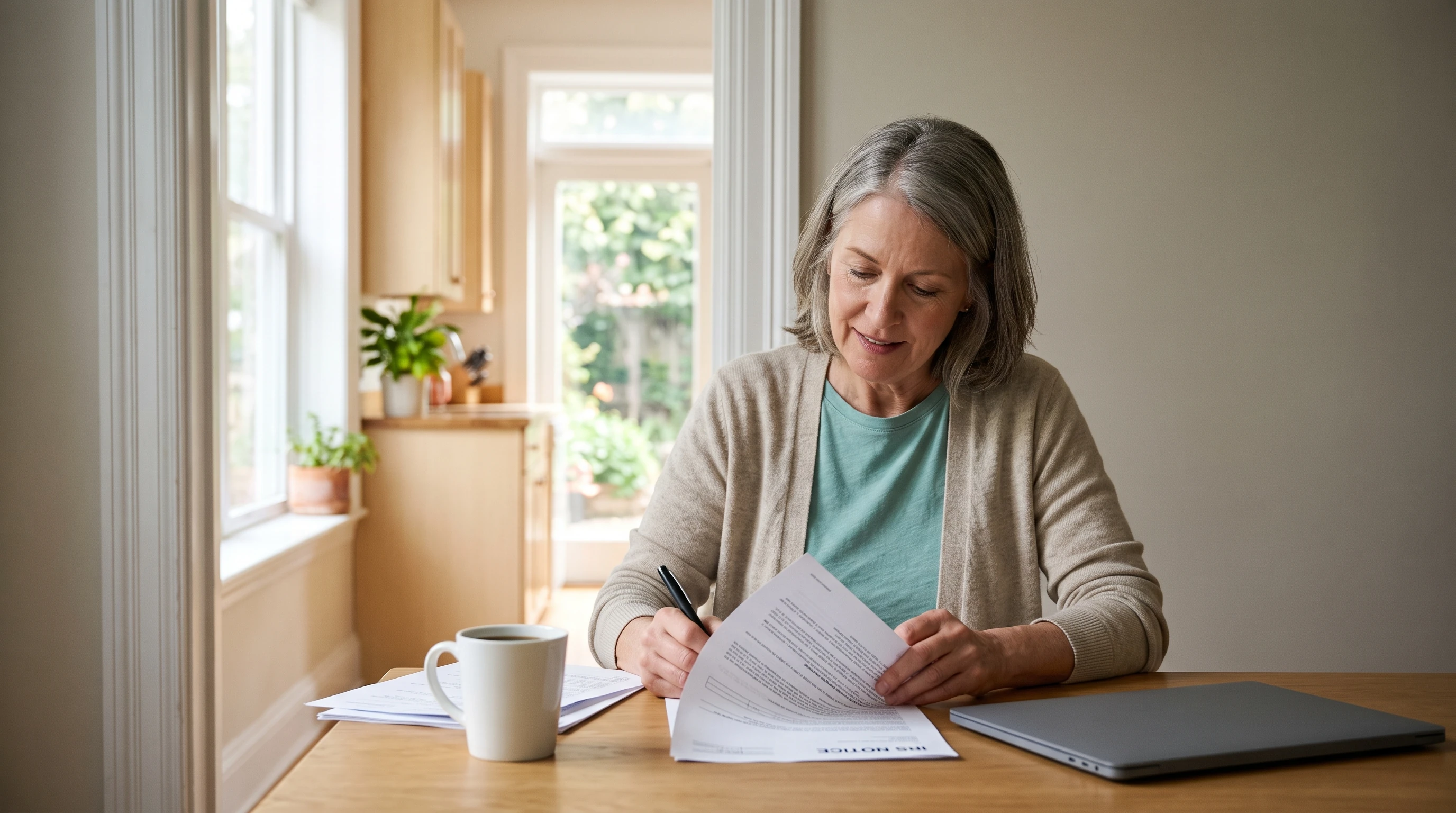 A person at home reviewing paperwork about FTB License Suspension for Tax Debt.