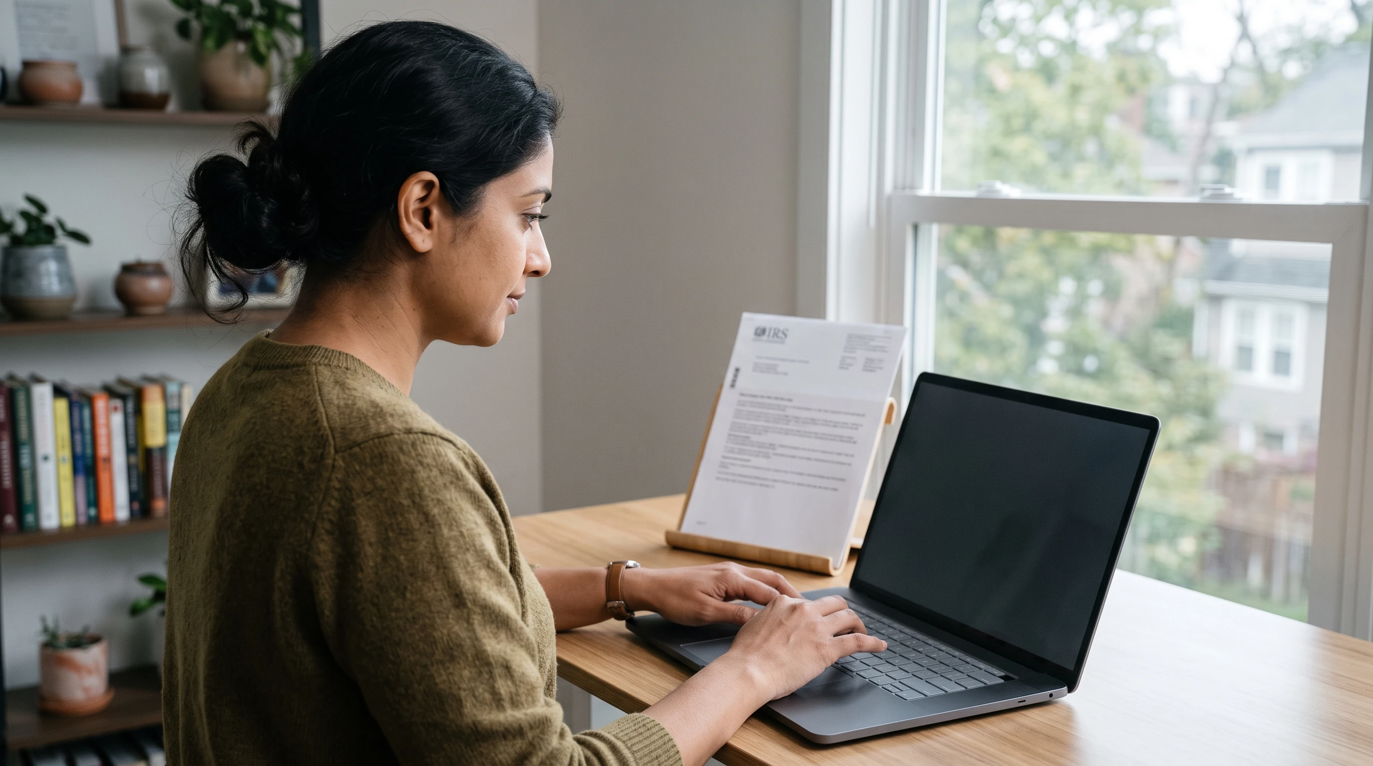A person at home reviewing paperwork about FTB Mandatory e-Pay.