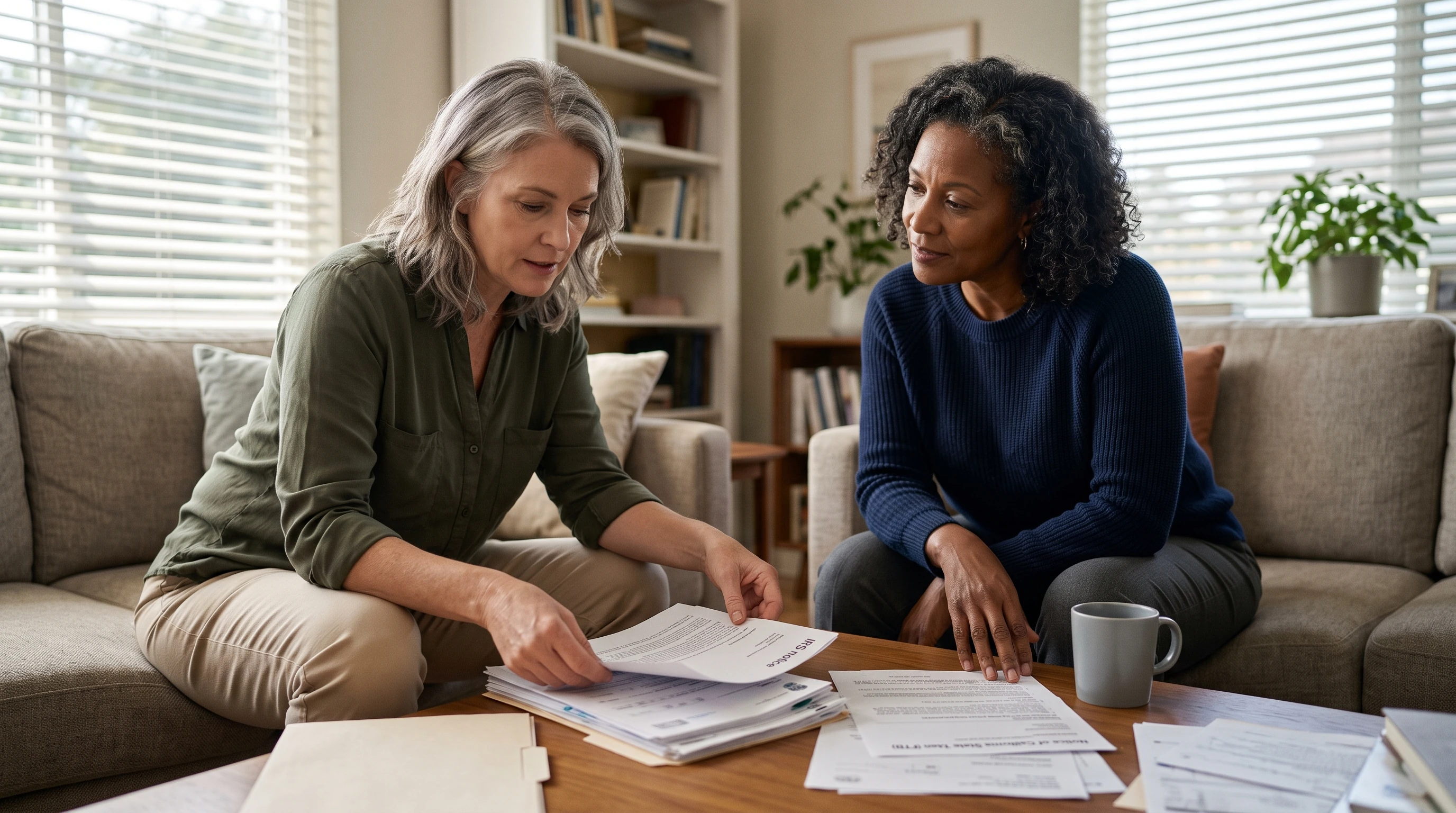 A person at home reviewing paperwork about California State Tax Lien (FTB Lien).