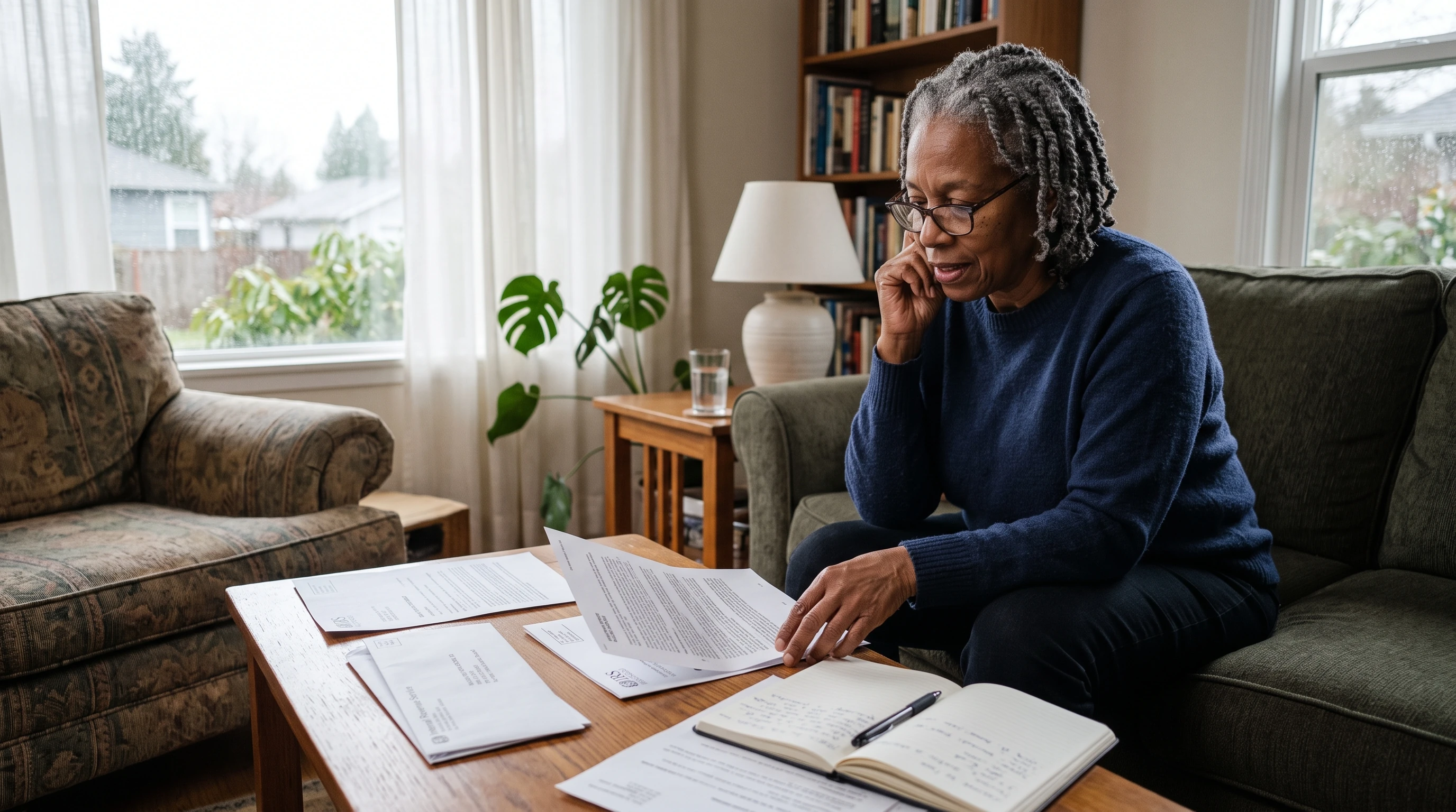 A person at home reviewing paperwork about FTB Top 500 Delinquent Taxpayers List.