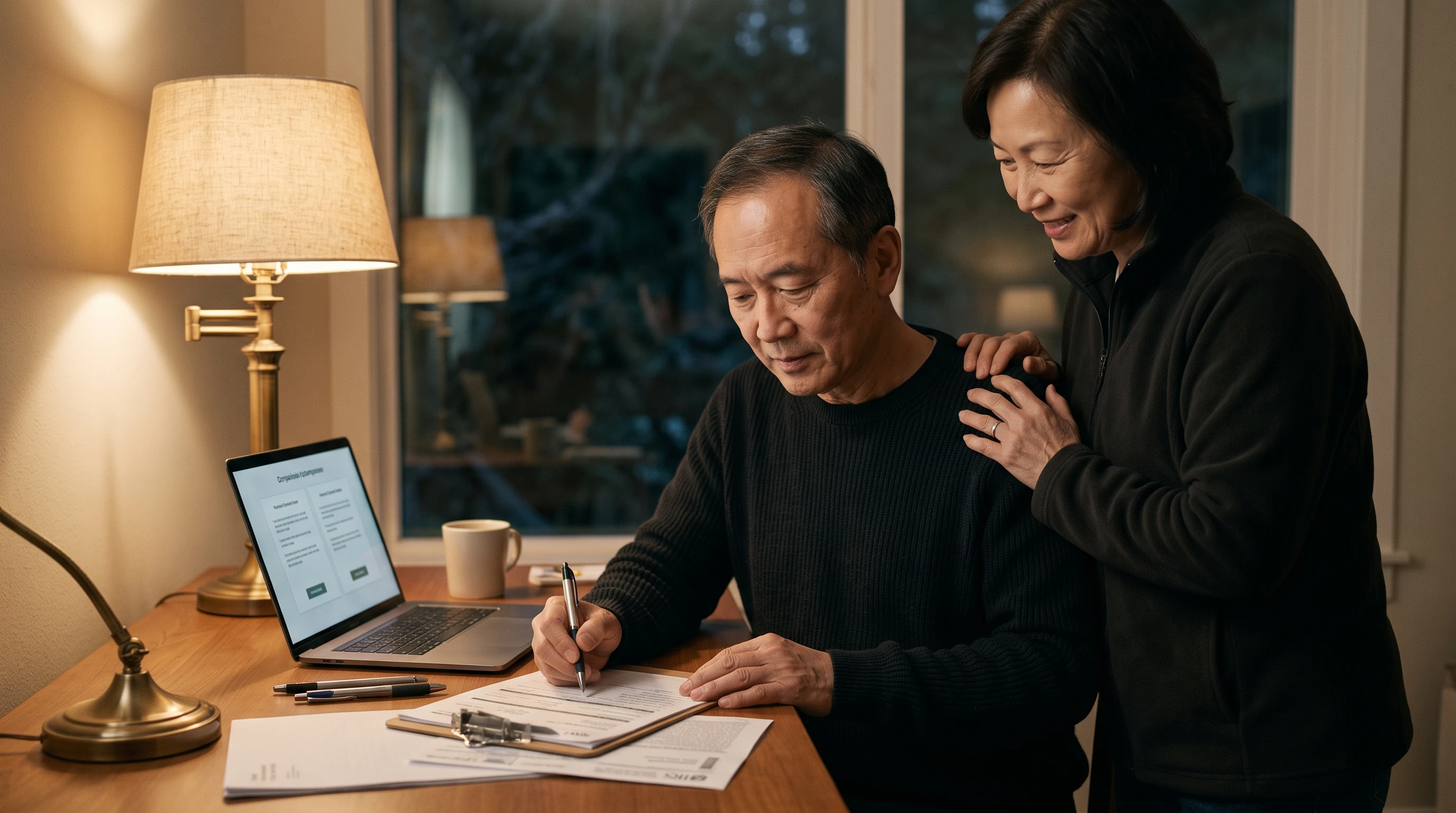 A person at home reviewing paperwork about FTB vs IRS.