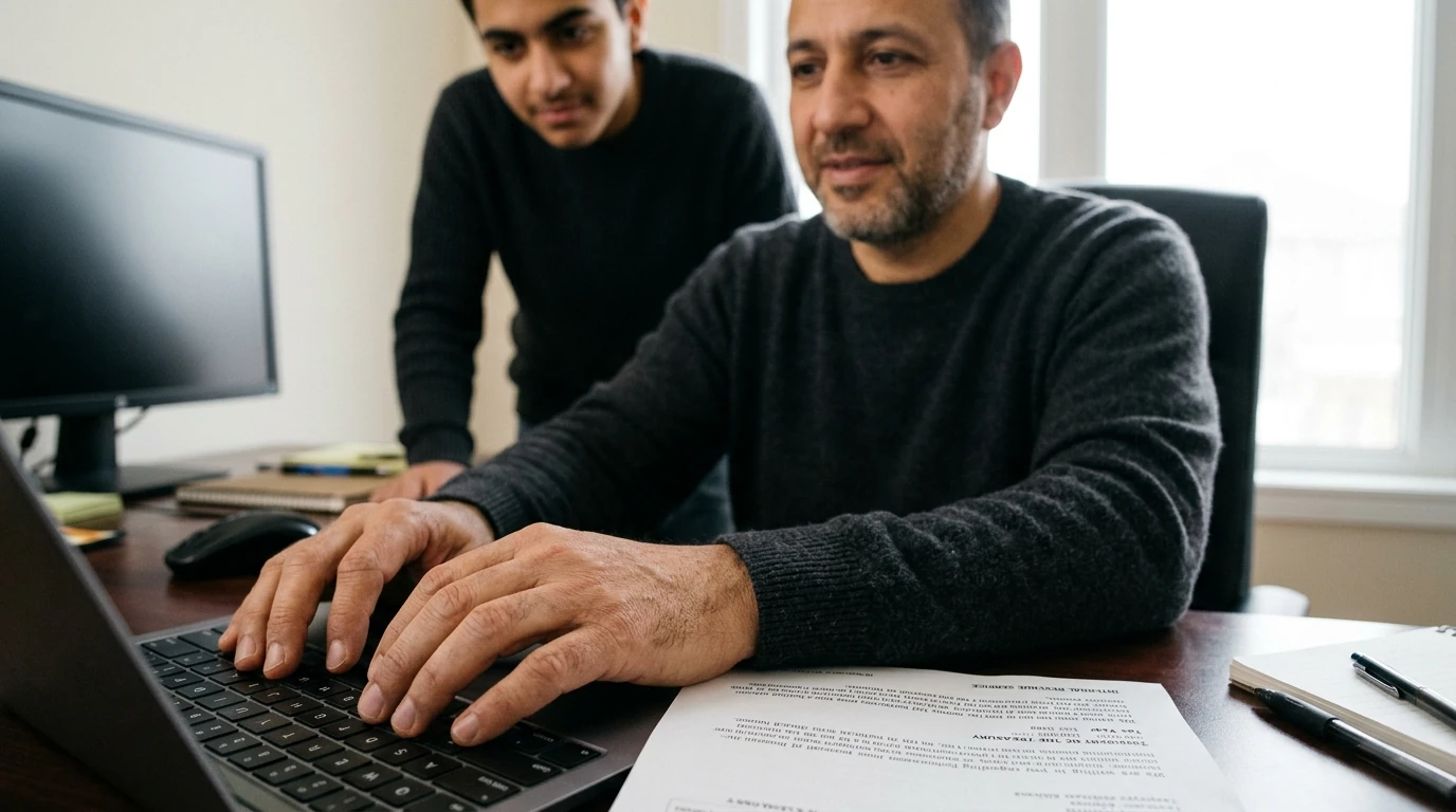 A person reviewing an IRS IRS notice at home.