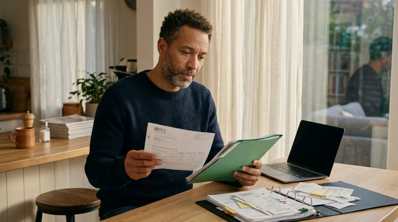 A person reviewing an IRS IRS notice at home.