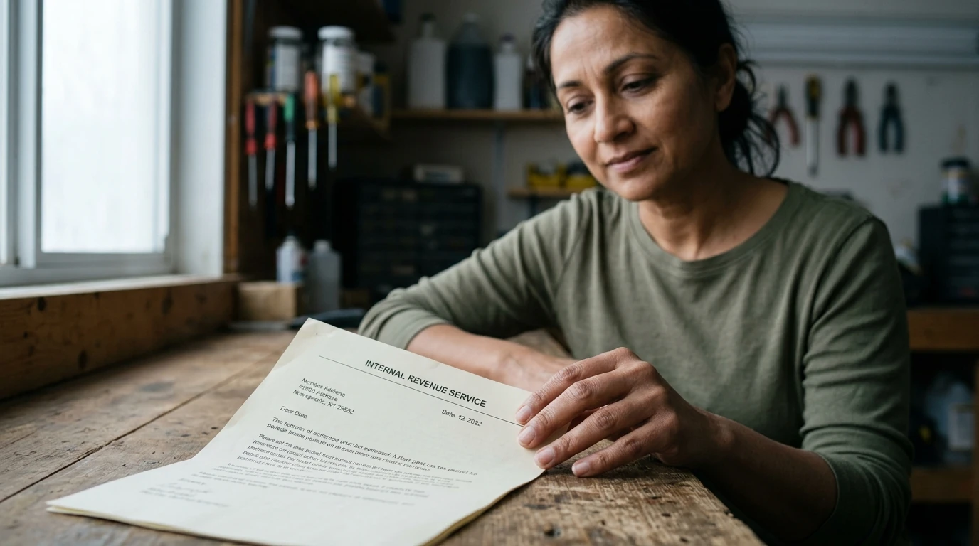 A person reviewing an IRS IRS notice at home.