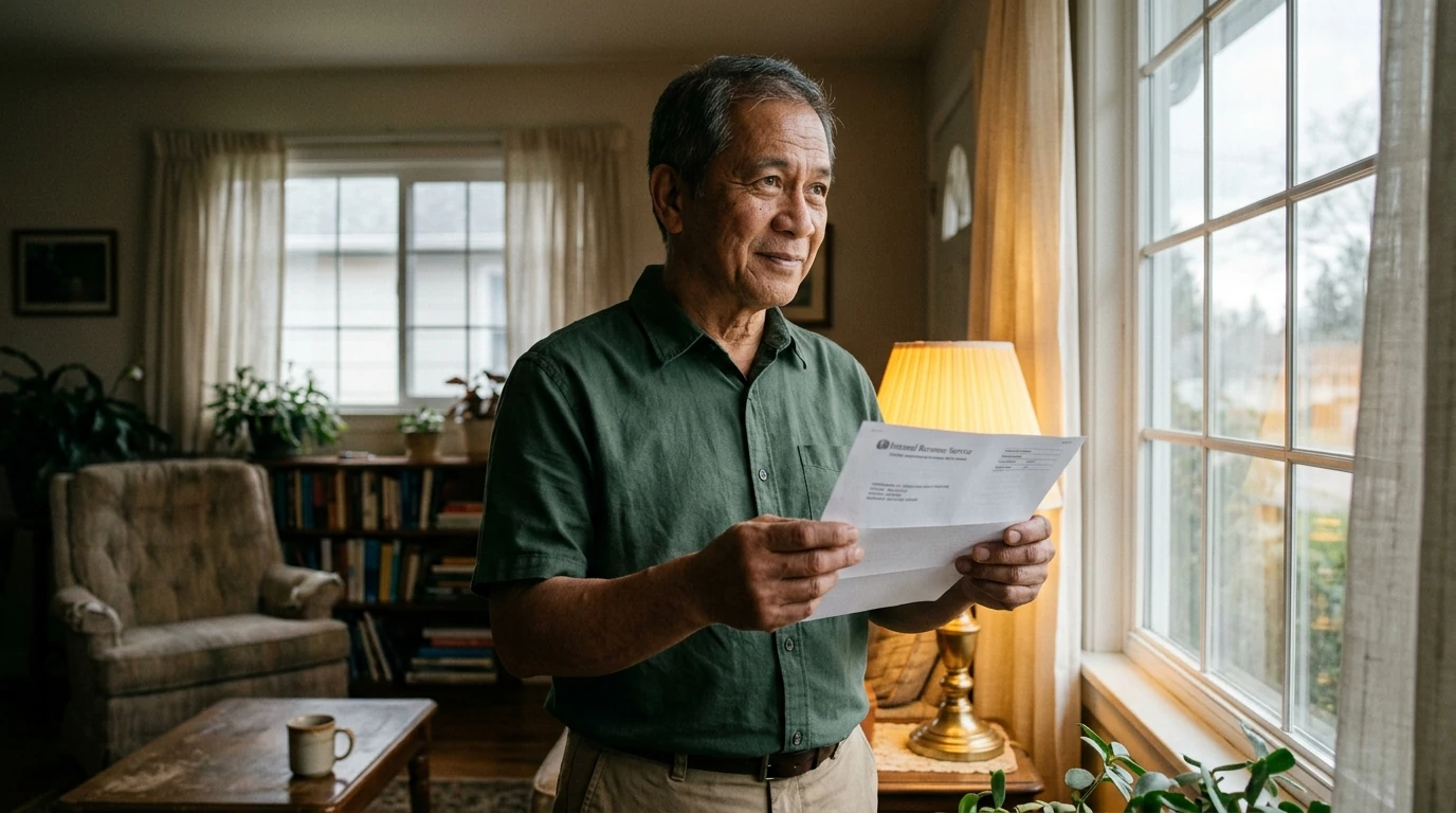 A person reviewing an IRS IRS notice at home.