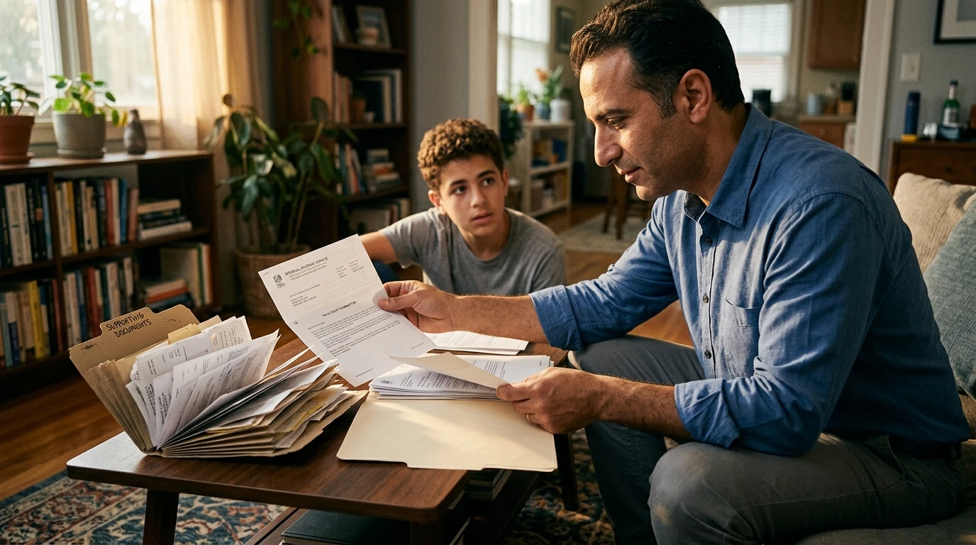 A person reviewing an IRS IRS notice at home.
