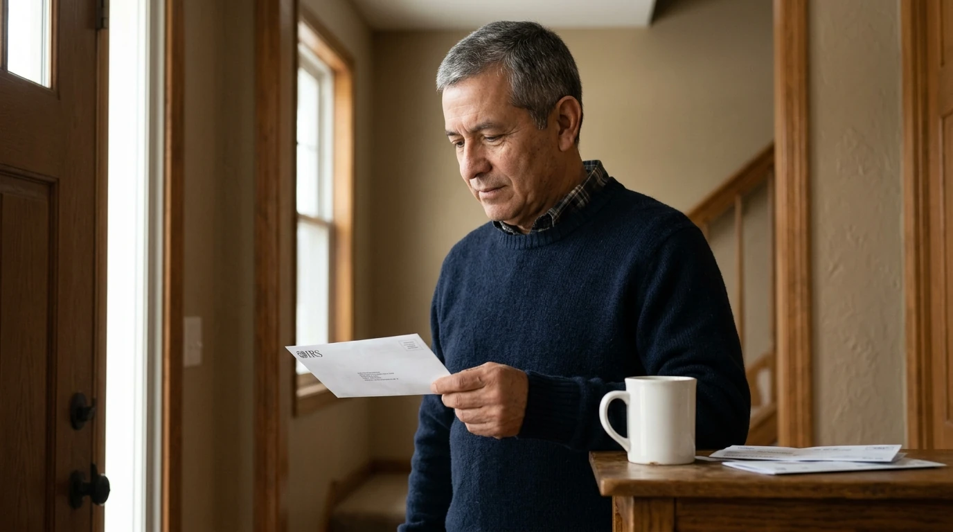 A person reviewing an IRS IRS notice at home.