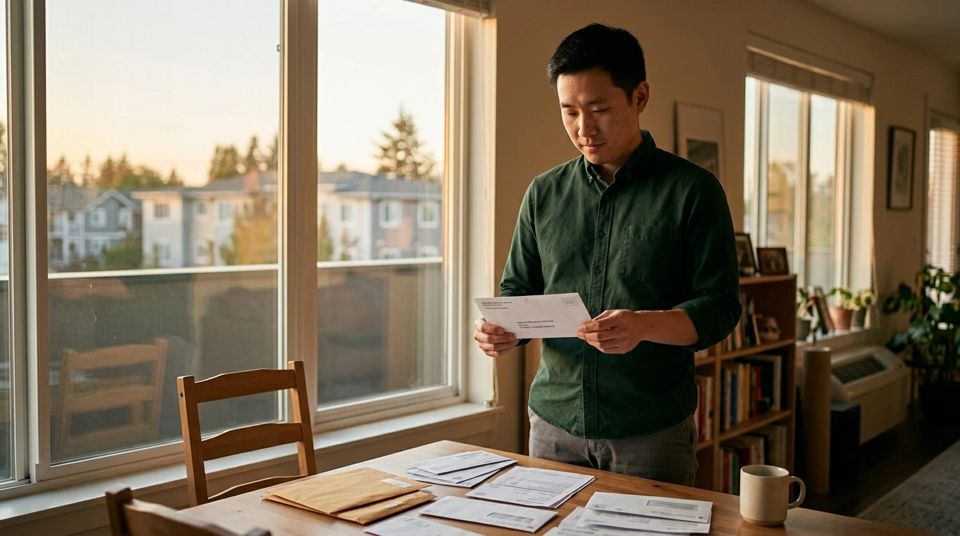 A person reviewing an IRS IRS notice at home.