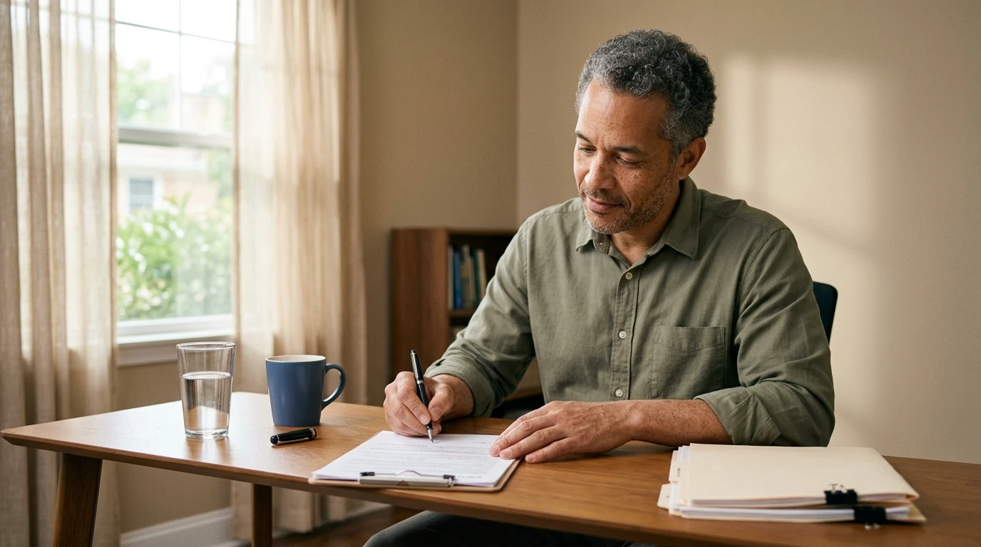 A person reviewing an IRS IRS notice at home.