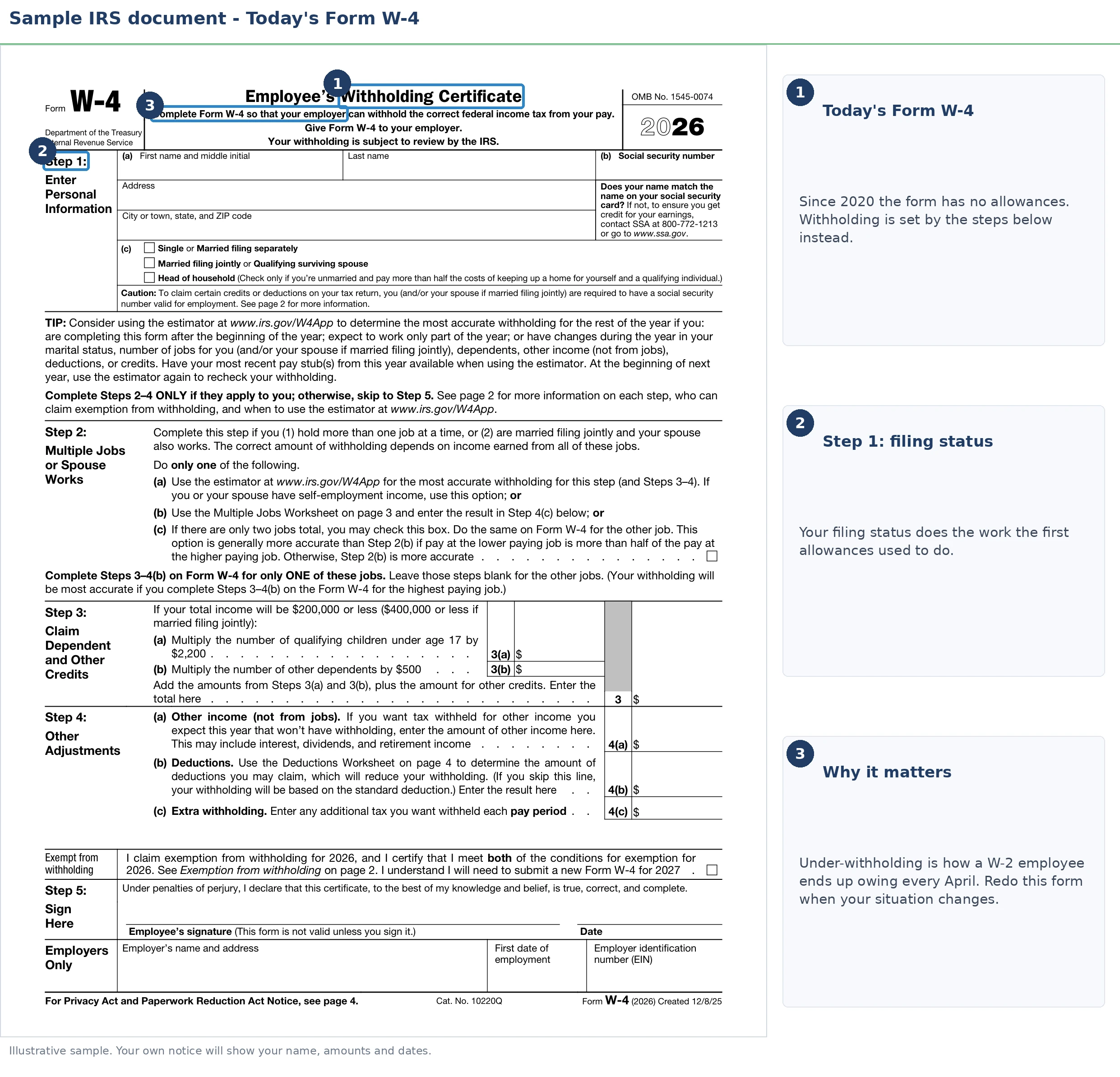 An annotated sample document for How Many Allowances Should I Claim in 2026, with the key parts highlighted.