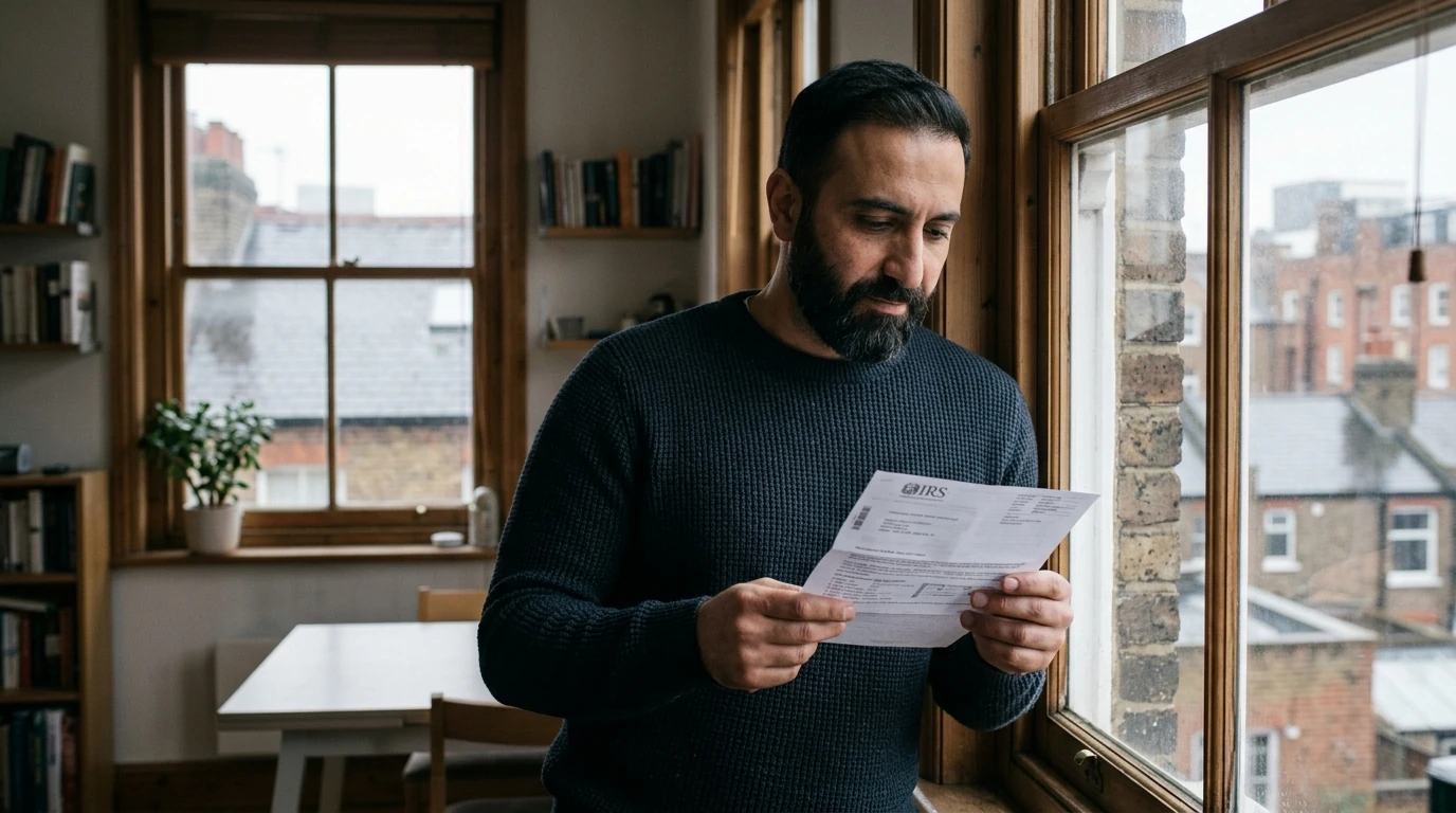A person reviewing an IRS IRS notice at home.