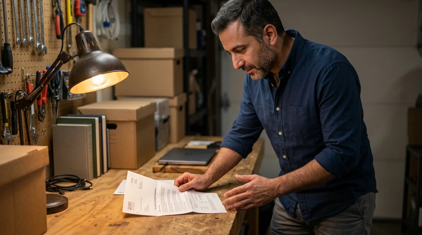 A person reviewing an IRS IRS notice at home.