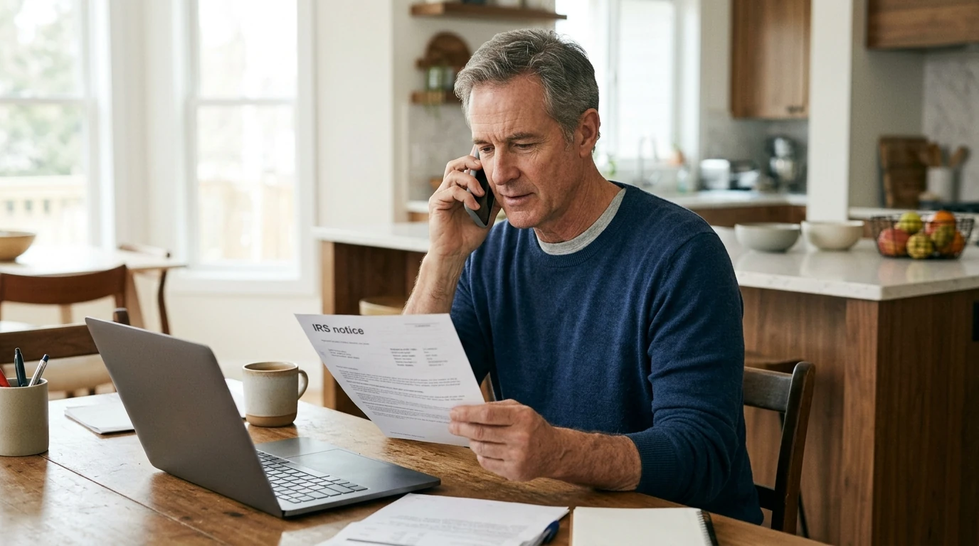 A person reviewing an IRS IRS notice at home.