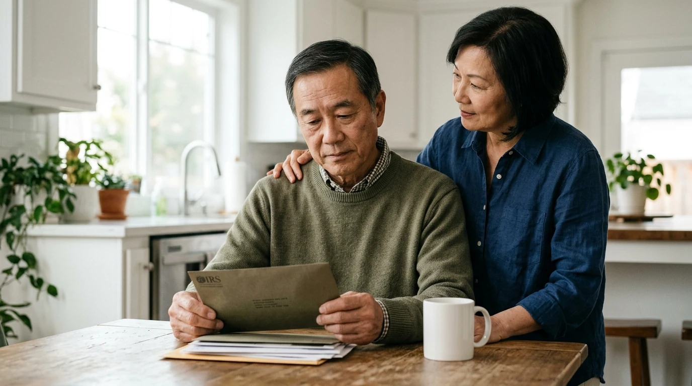 A person reviewing an IRS IRS notice at home.