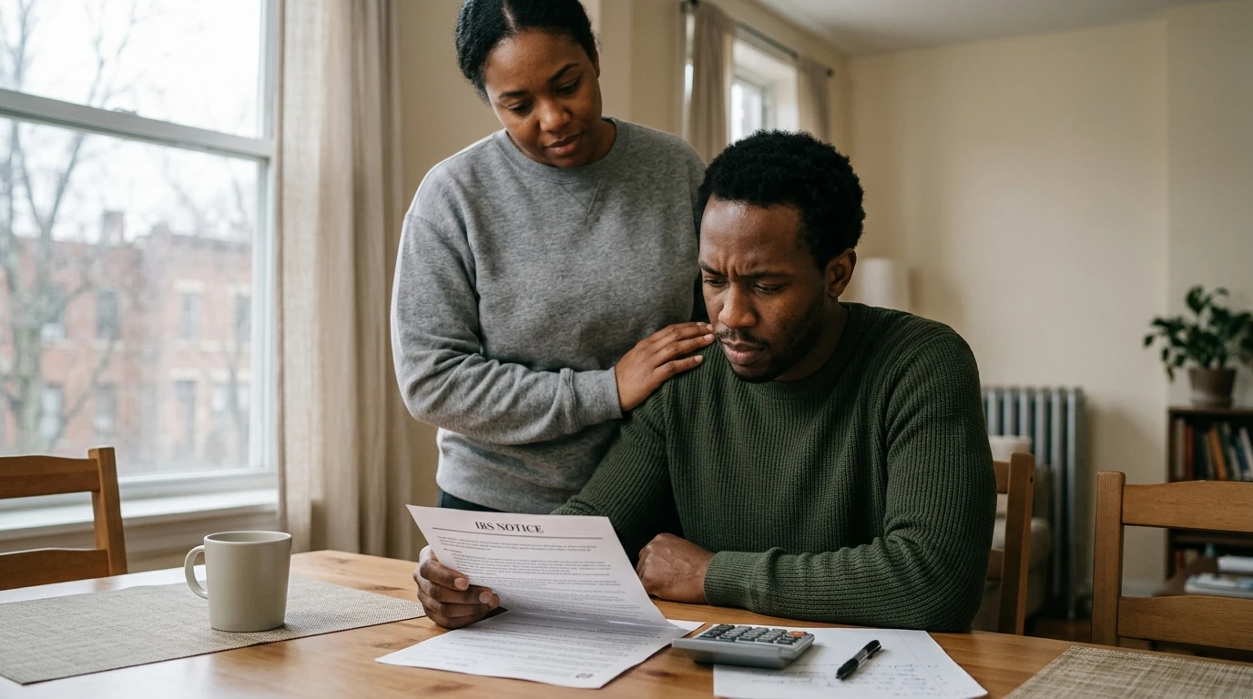A person reviewing an IRS IRS notice at home.