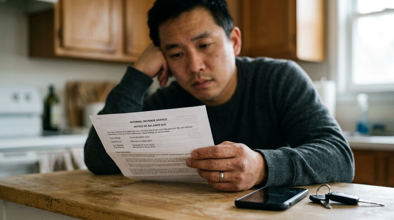 A person reviewing an IRS IRS notice at home.