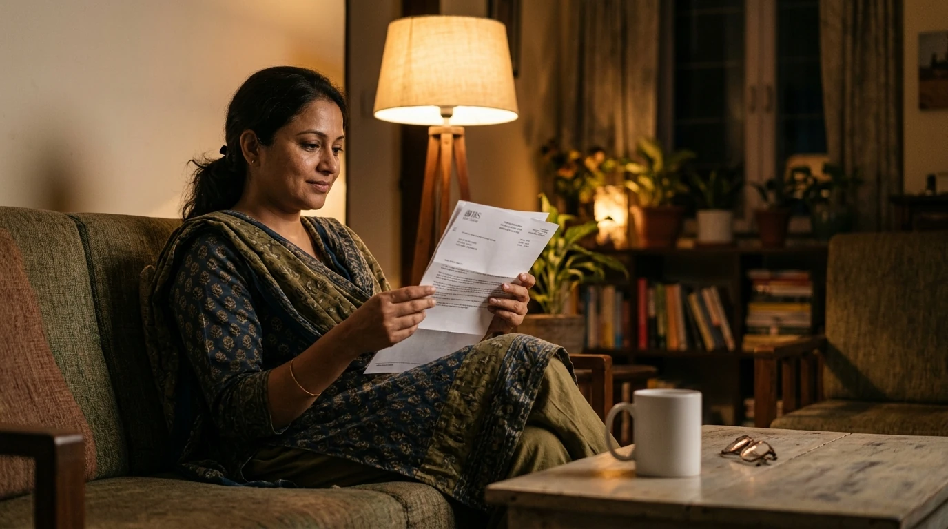 A person reviewing an IRS IRS notice at home.