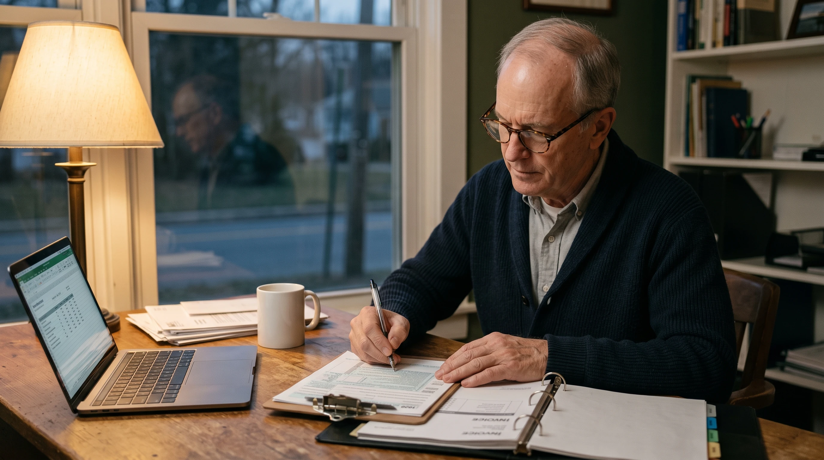 A person at home reviewing paperwork about Corporate Audit Rate.