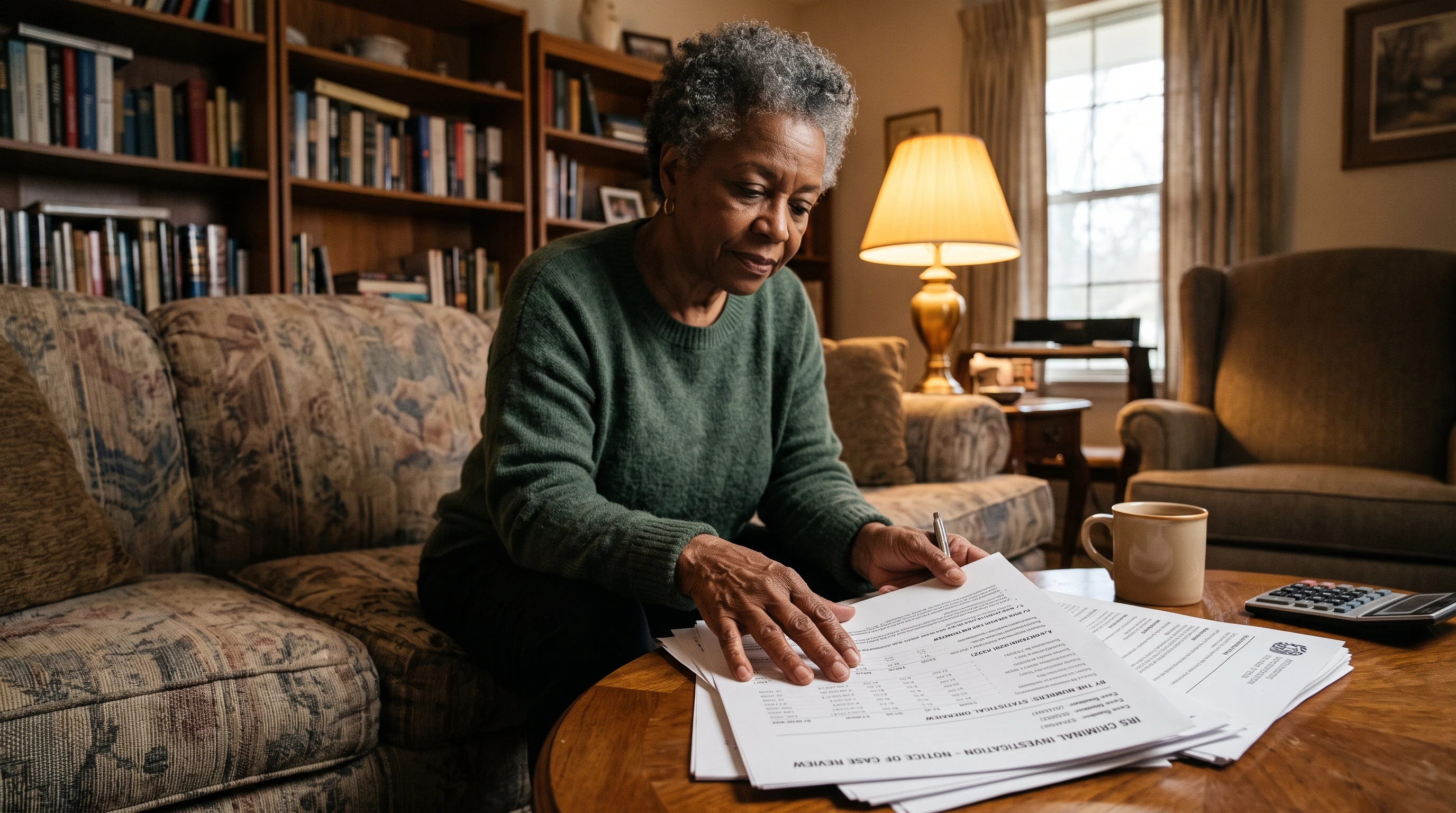 A person at home reviewing paperwork about IRS Criminal Investigation by the Numbers.