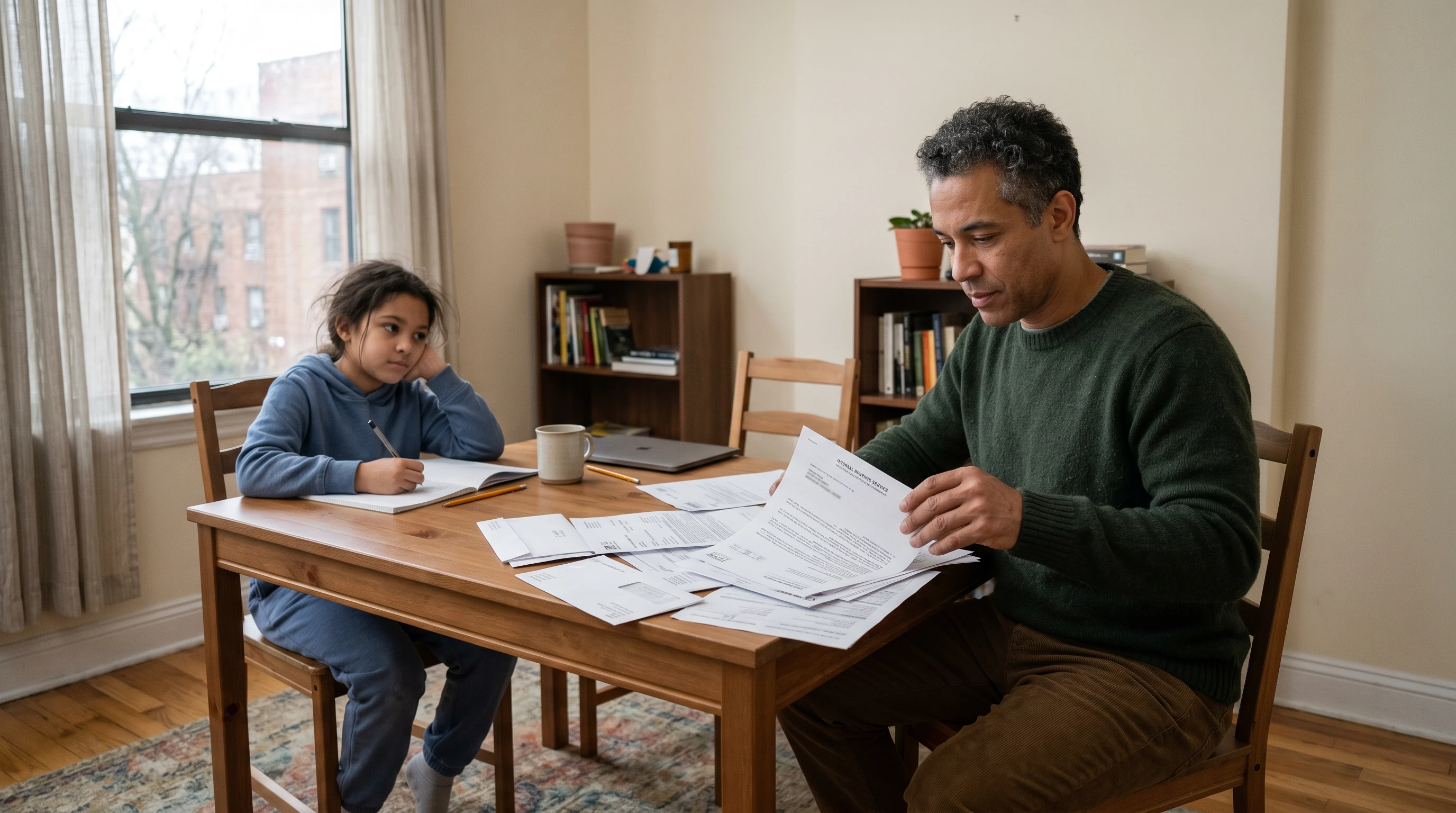 A person at home reviewing paperwork about EITC Audit Rate.
